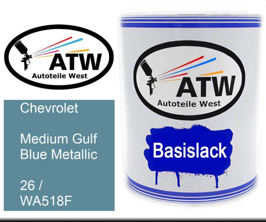 Chevrolet, Medium Gulf Blue Metallic, 26 / WA518F: 1L Lackdose, von ATW Autoteile West.